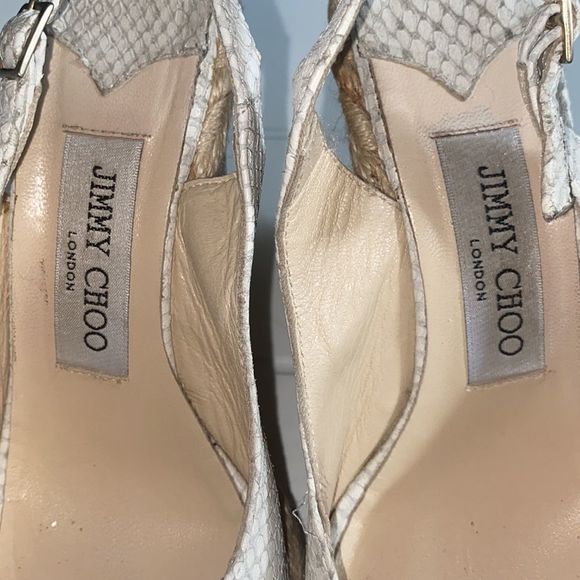 Jimmy Choo White Faux Snakeskin Sling Back Peep Toe Wedge - Picture 6 of 11